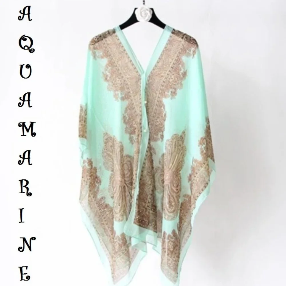 Extra Thai Silken Shawl Pink, Aquamarine, Black, Blue, Green & Peach Colors, O… - Picture 2 of 11